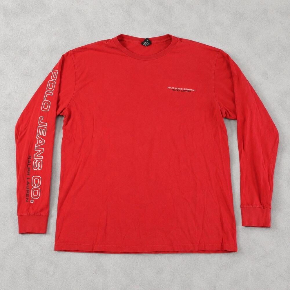 Vintage Polo Jeans Co Ralph Lauren Red Logo Long‎ Sleeve T Shirt Men’s Large